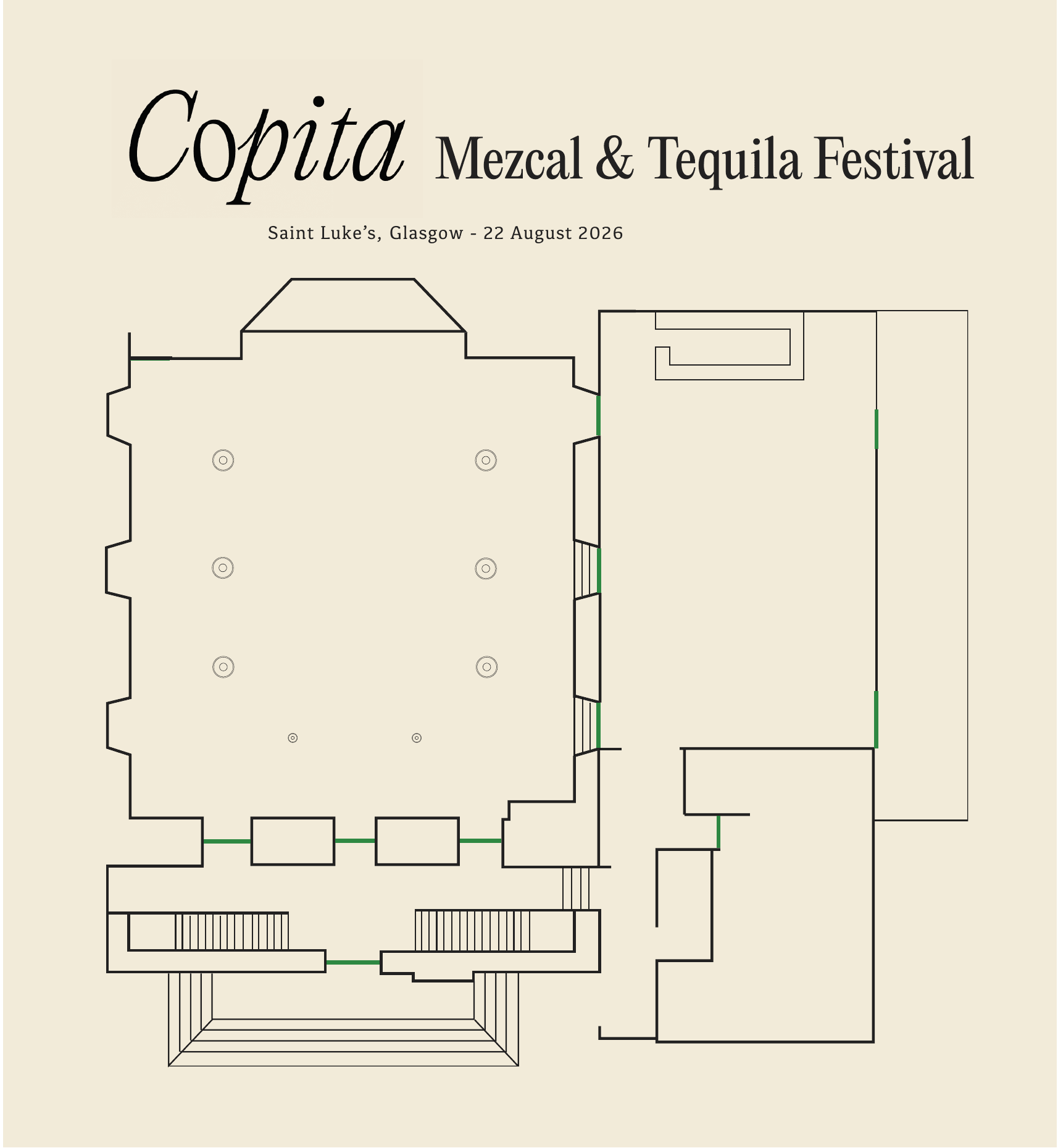 Copita floor plan showing numbered exhibitor stands and venue facilities